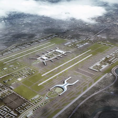 Ariel view of Guangzhou Baiyun International Airport runways