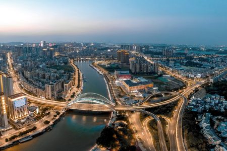 View of Donghua bridge and the surrounding city in Jiangmen 