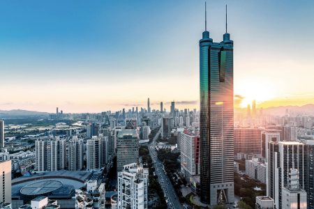 The Shenzhen skyline at sunset