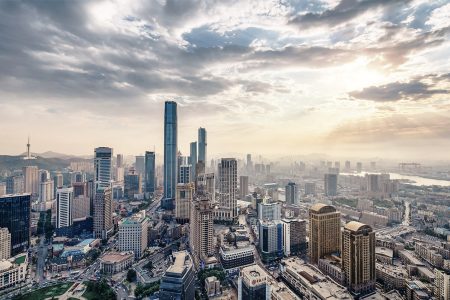 A view of Zhongshan’s skyline on a cloudy day 