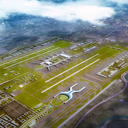 Ariel view of Guangzhou Baiyun International Airport runways