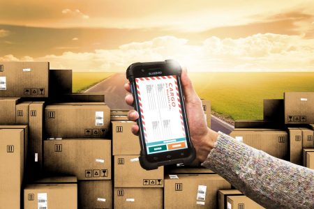 Smartphone with cargo airway bill on screen