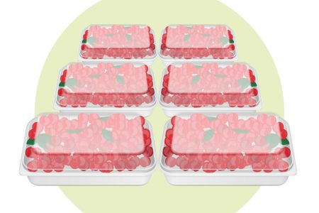 Illustration of cherries packed in boxes