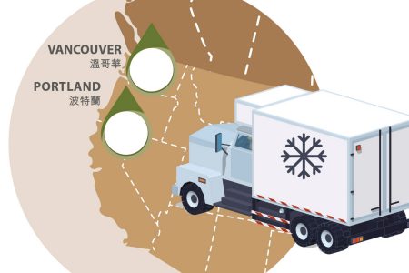 Illustration of cherries shipped to airports by truck