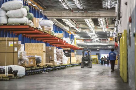 Forklift in cargo terminal