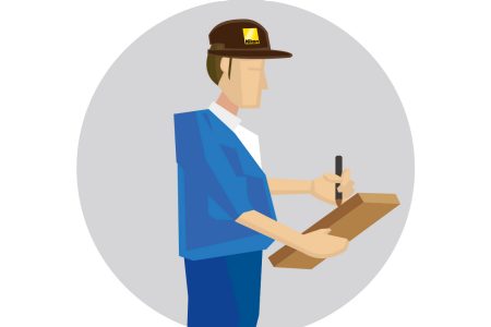 Illustration of staff with notepad completing delivery