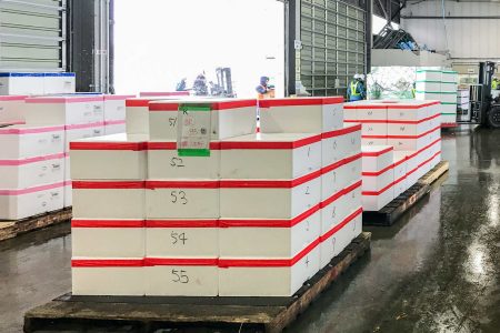 Boxes of scallops at cargo terminal