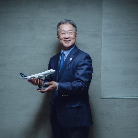 Seisaku Okafuji with Cathay Cargo model aircraft
