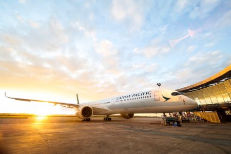 Airbus A350-1000 on tarmac at sunset