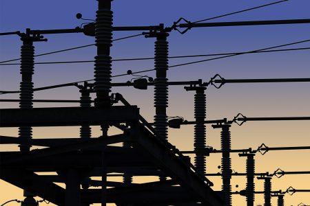 Power lines at sunset