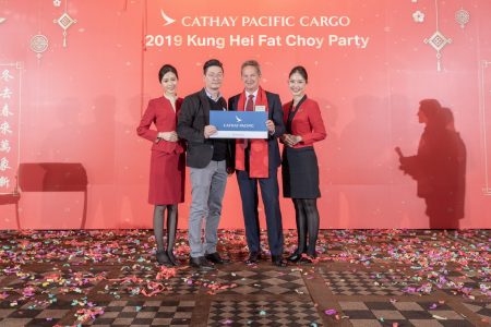Rupert Hogg, Chen Chuen Pau, with Cathay Cabin Crew