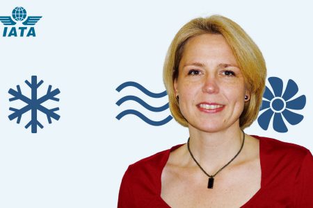 Andrea Gruber with IATA logo and air conditioning icons