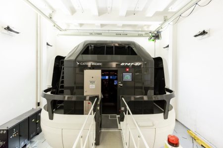 exterior of 747-8F flight simulator