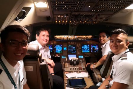 Pilots in cockpit: Nicolas Tong, Shalinda Perera, Jonathan Liu, Jeff Lum