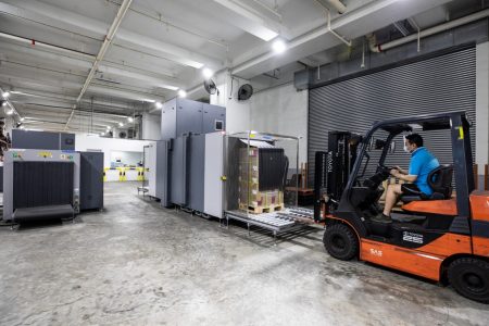 Forklift in warehouse
