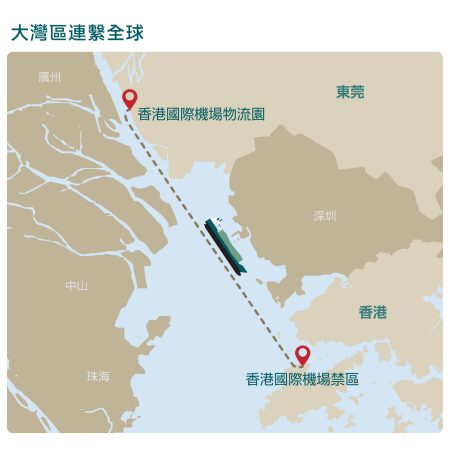 map showing sea route from dongguan to HK airport