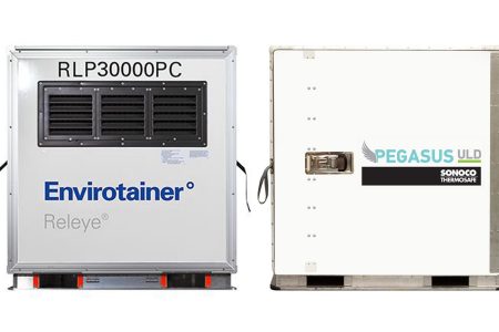 Releye Envirotainer and Sonoco Thermosafe Pegasus pictured side by side