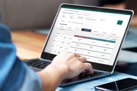 Customer using Cathay Cargo booking site on laptop