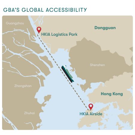 map showing sea route from dongguan to HK airport