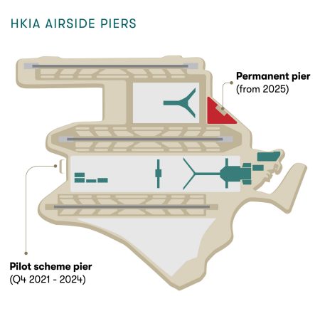 map showing location of piers at Hong Kong airport