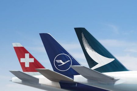 Cathay Lufthansa and Swissair tailfins