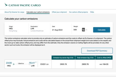 Cathay Cargo emissions offset calculator