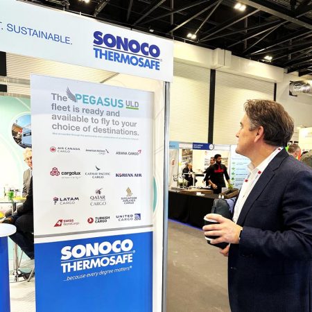 Tom Owen viewing Sonoco Thermosafe display