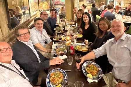 Group photo during meal at restaurant