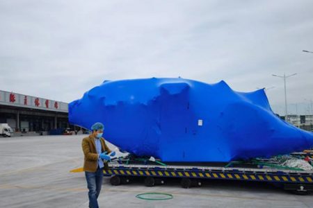 Helicopter shipment shrinkwrapped