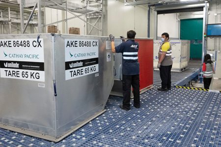 Cargo terminal staff handling ULD's