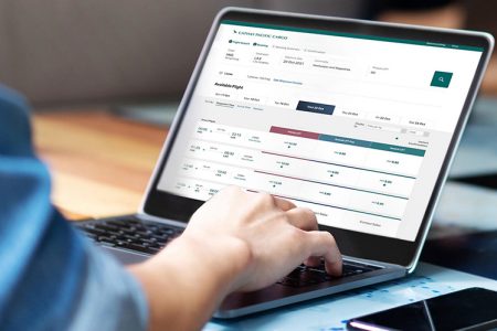 Cathay Cargo booking interface on a customer's laptop