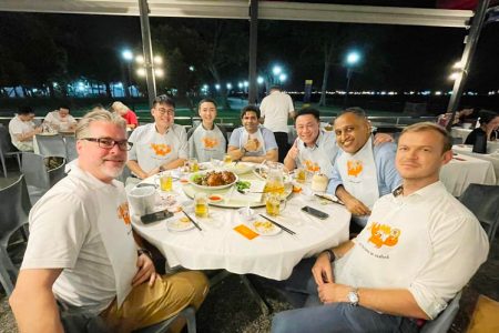 Seafood dinner gathering at outdoor restaurant