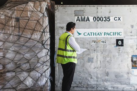 Staff checking ULD in cargo terminal