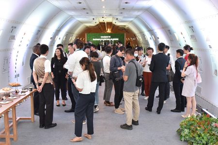 Press conference inside aircraft