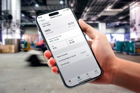 Cargo Connect on smartphone screen inside cargo terminal