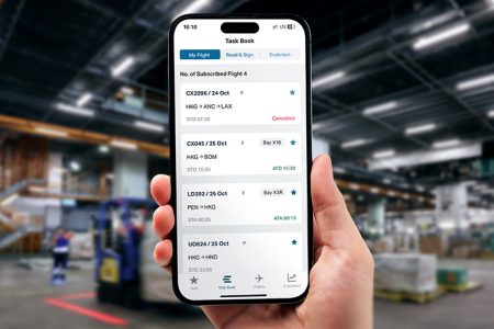 Flight schedule on Cargo Connect on smartphone screen