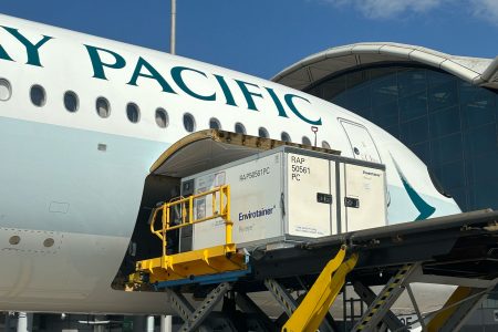 Envirotainer Releye cooltainer loaded onto Cathay aircraft