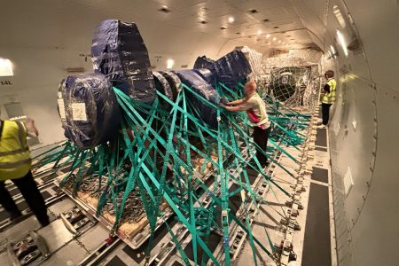 semi-assembled crankshafts on cargo plane