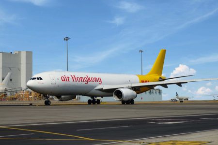 An Air Hong Kong Airbus A330 converted freighter at Hong Kong International Airport
