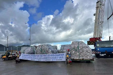 The e-commerece shipment being loaded at Cathay cargo Terminal at Dongguan