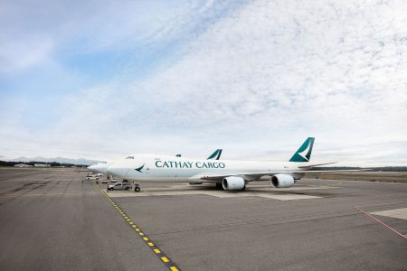 Cathay Cargo freighter loading onto the ramp