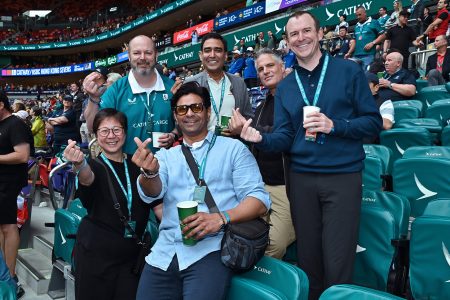 Cathay Cargo’s Myra Lee with Head of Cathay Cargo Global Partnerships Siddhant Iyer (front), with (back row left-right) FedEx’s Jeff Euler, Shrikant Sharma and Jeremy Goldstrich, and (right) Rotate CEO Ryan Keyrouse