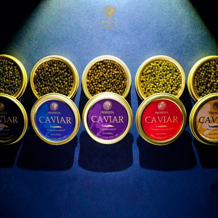 A range of opened caviar tins produced in Sichuan Province