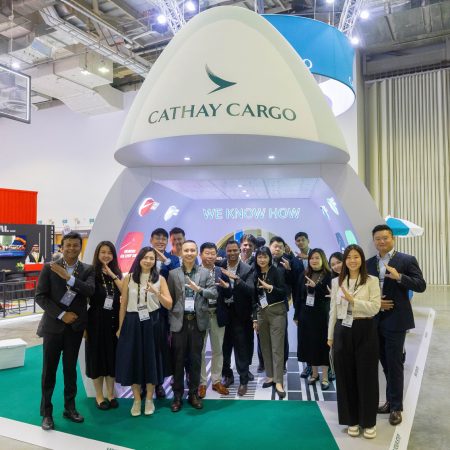 The Cathay Cargo team on the exhibition stand at air cargo Southeast Asia in Singapore