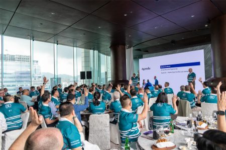 McKinsey’s Sal Arora and David MacMillan ask for a show of hands of those considering AI implementation