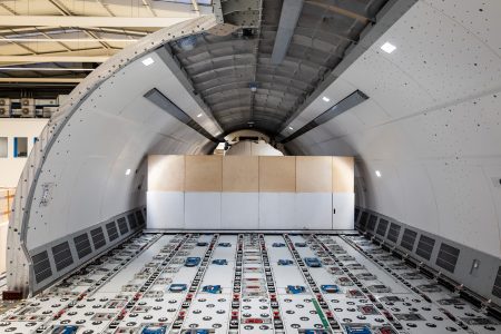Inside the main deck of Cargo Zero, which now has an official IATA ‘contour’, or ULD profile, that offers compatibility with other freighter types