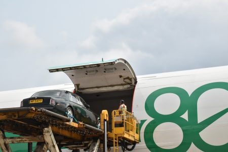 The Phantom was loaded onto Cathay Cargo's 80th anniversary livery freighter