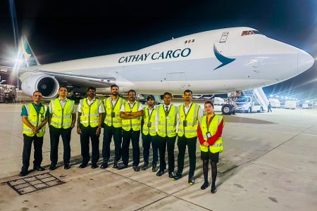 Some of the SAMEA Cargo Services team welcoming a freighter at Bengalaru